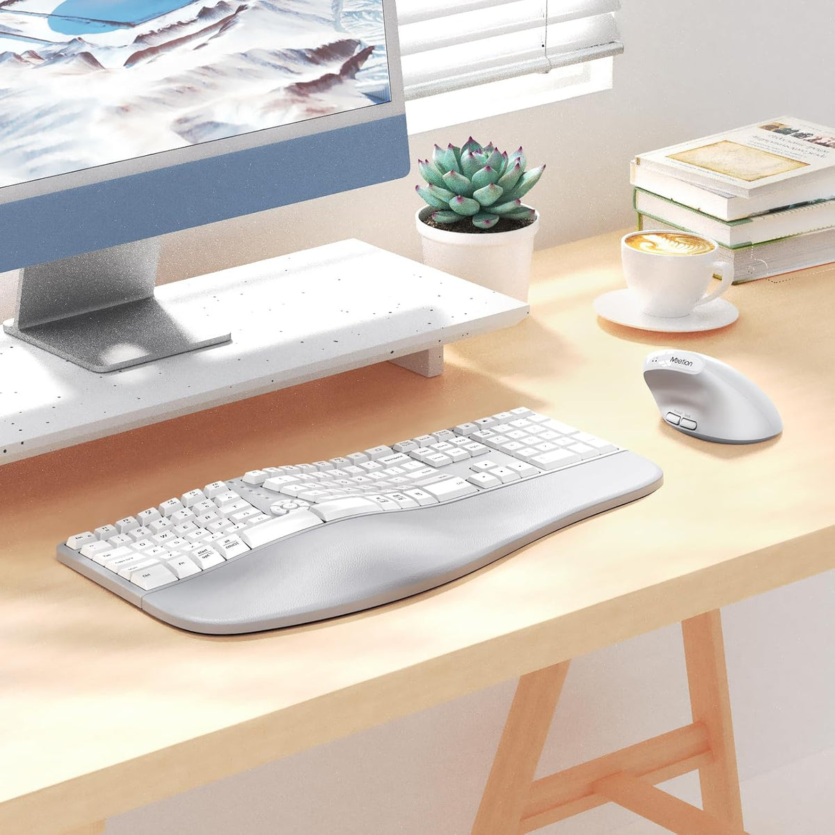 MEETION Combo de ratón y teclado ergonómico, diseño dividido, mouse...
