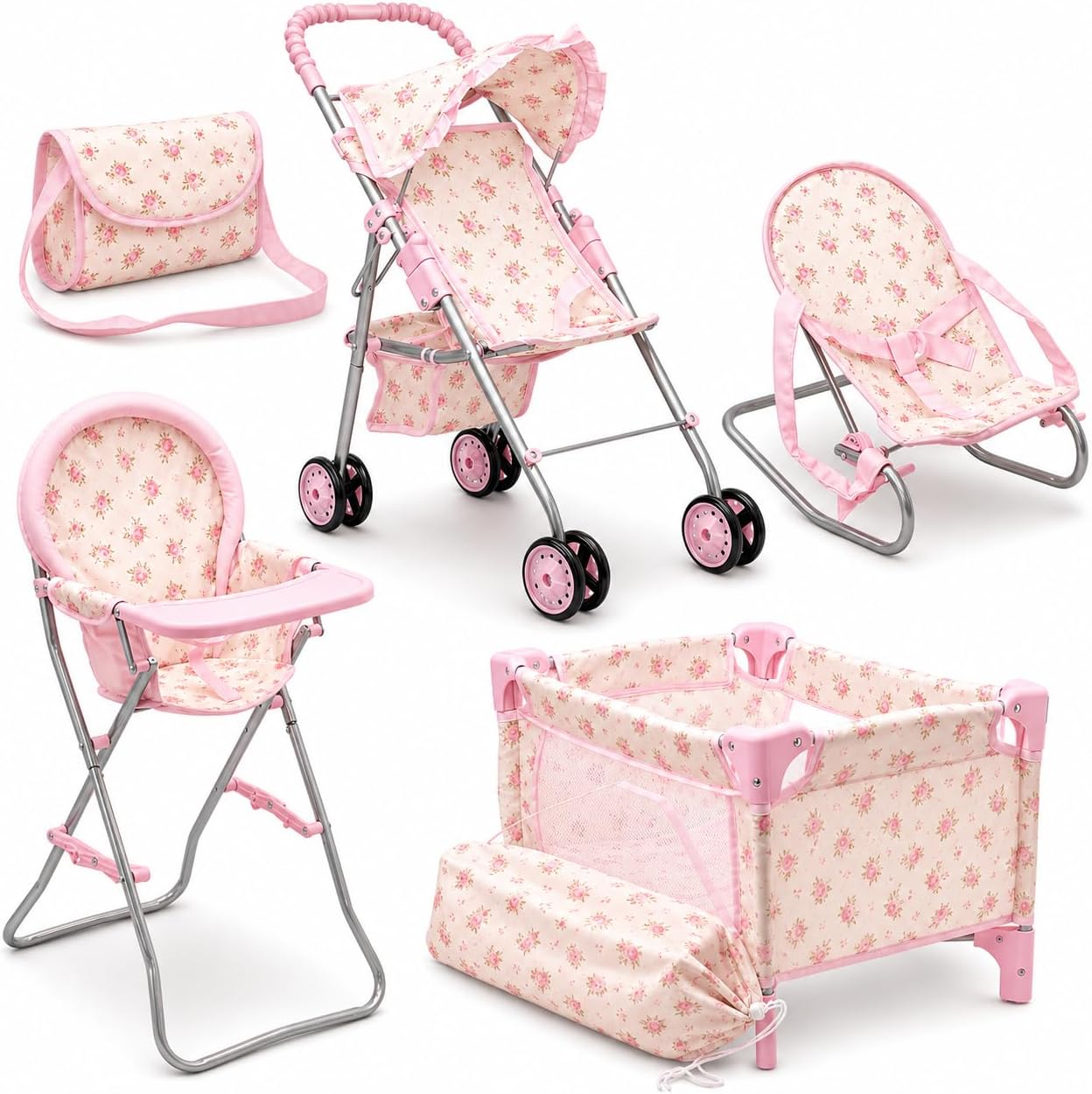 Juego de cochecito para muñeca bebé y asiento para guardería, juego...
