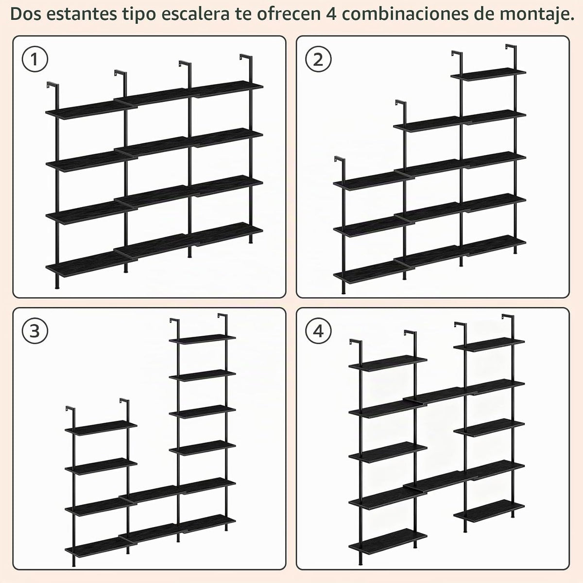 HOOBRO Estante de escalera de bricolaje, estantería de pared de 6 n...