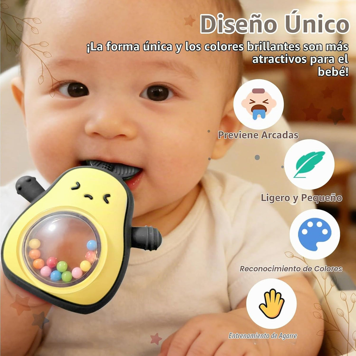 Sonajero para bebés, juguetes de dentición de aguacate de silicona,...