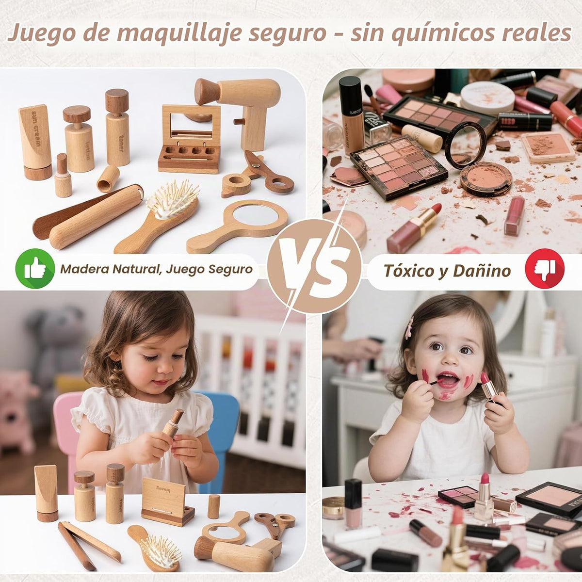 kienvy Juego de 11 juguetes de maquillaje de madera para niñas, kit...