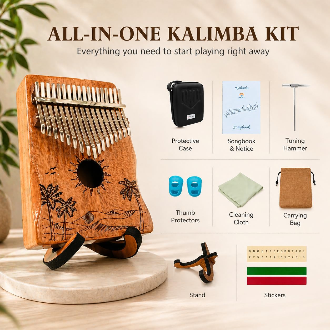 ORORA Kalimba - Piano de pulgar de 17 teclas con cancionero de 25 c...
