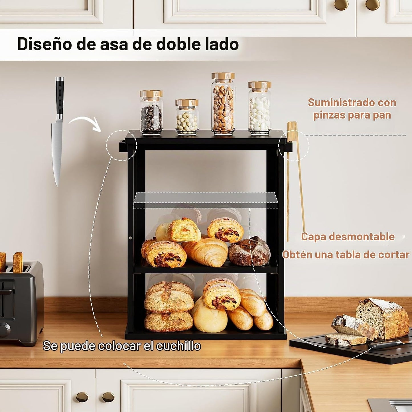 WOWLIVE Caja de pan para encimera de cocina, contenedor de almacena...