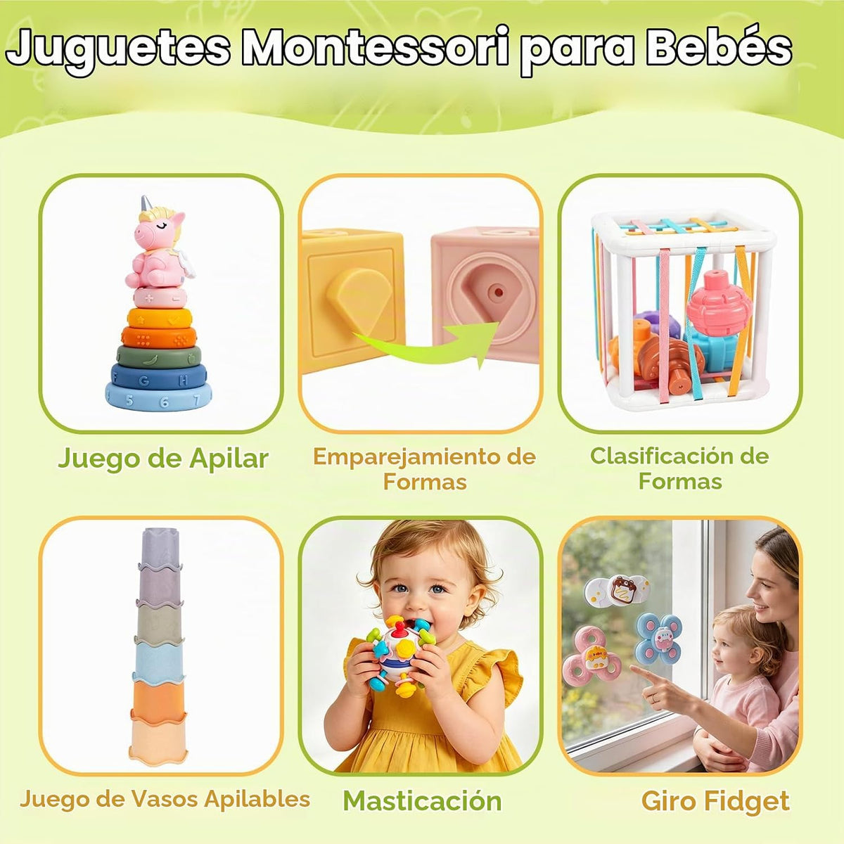 Juguetes de dentición para bebés de 6 a 12 meses, juguetes apilable...