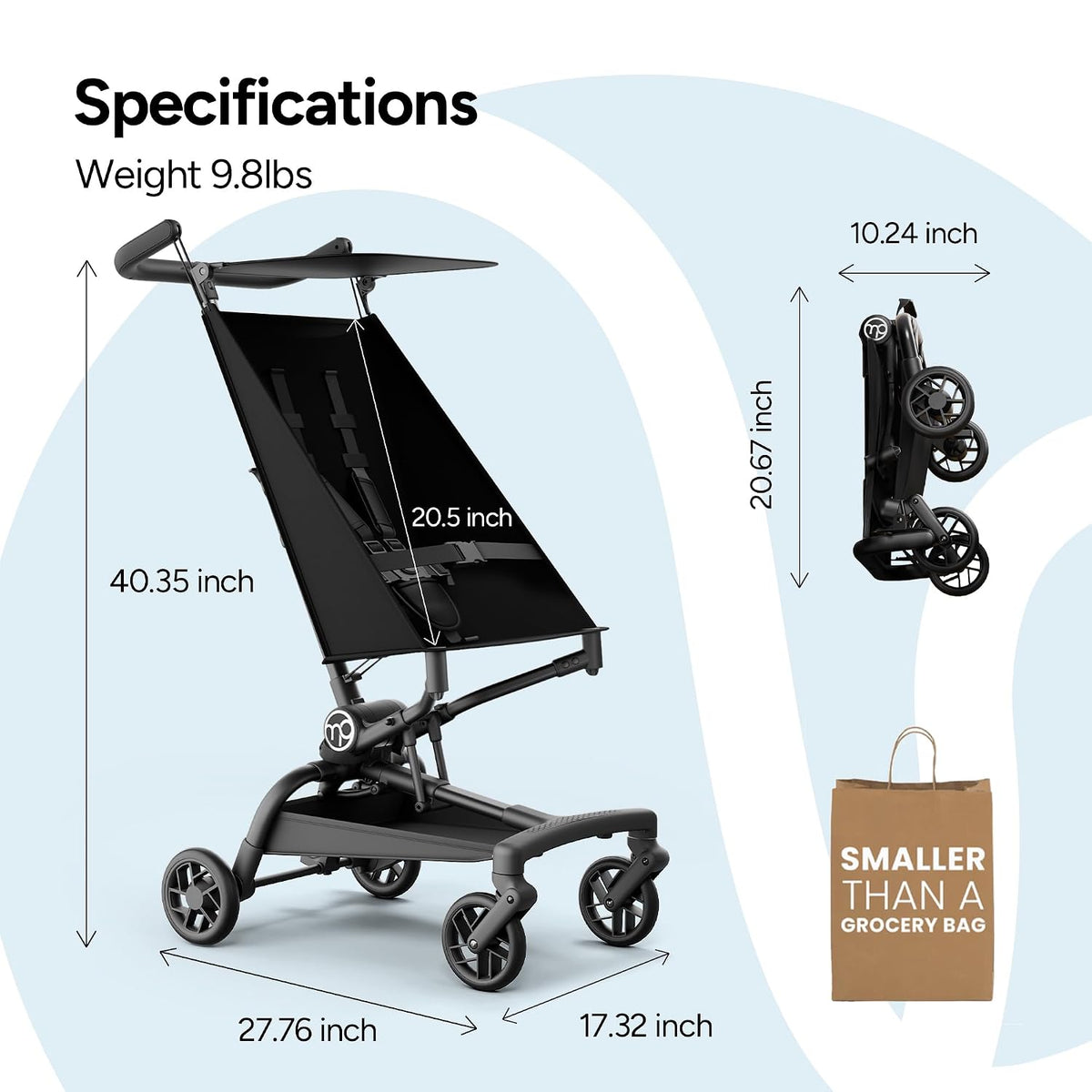 Mompush Jeto - Cochecito de viaje ligero \u2013 9.8 libras ultracom...
