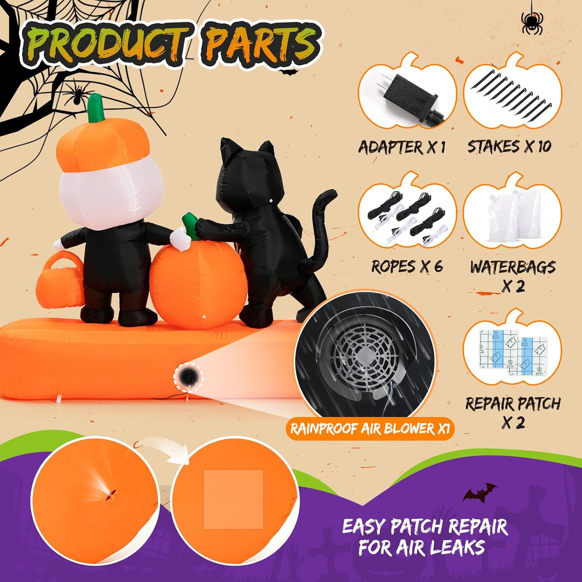Toiyjofe Decoración de patio inflable de Halloween de 7 pies para t...