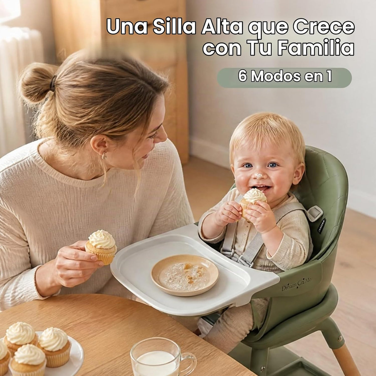Dream On Me NibbleNest - Silla alta de madera 6 en 1, bandeja extra...