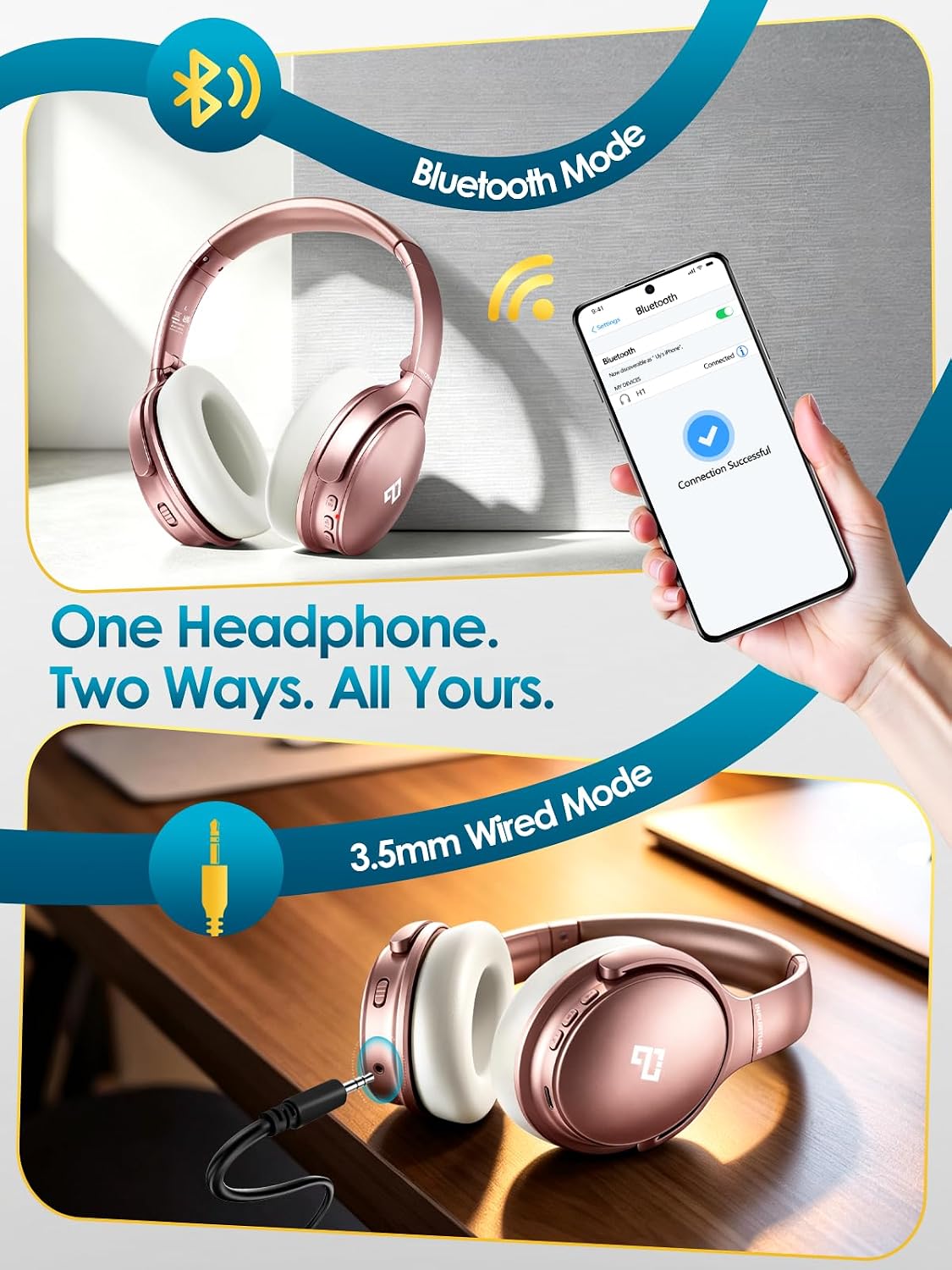 INFURTURE Auriculares rosados sobre la oreja, auriculares Bluetooth...