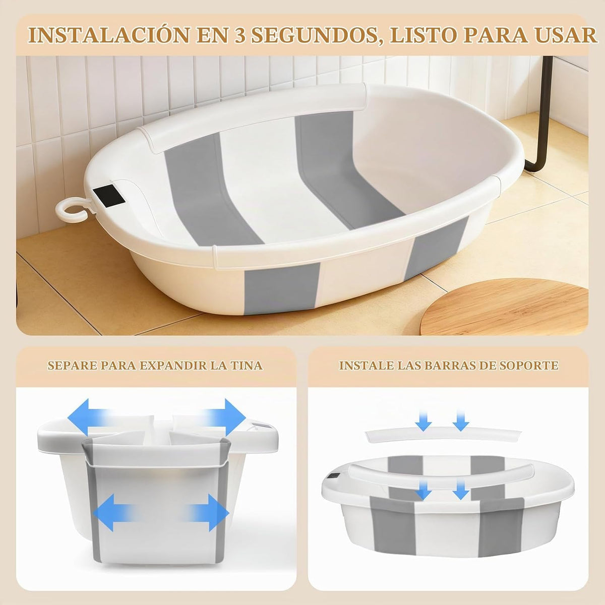 Bañera para bebé EverKiddo, tina de baño para bebé con termómetro y...
