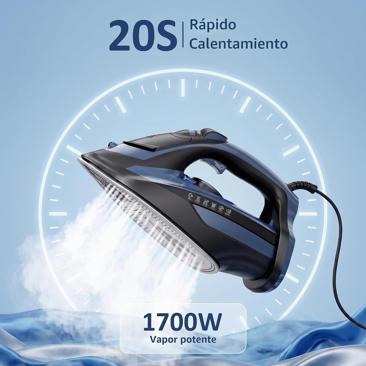 LEVOORA Plancha de vapor para ropa, calentamiento rápido de 20 segu...