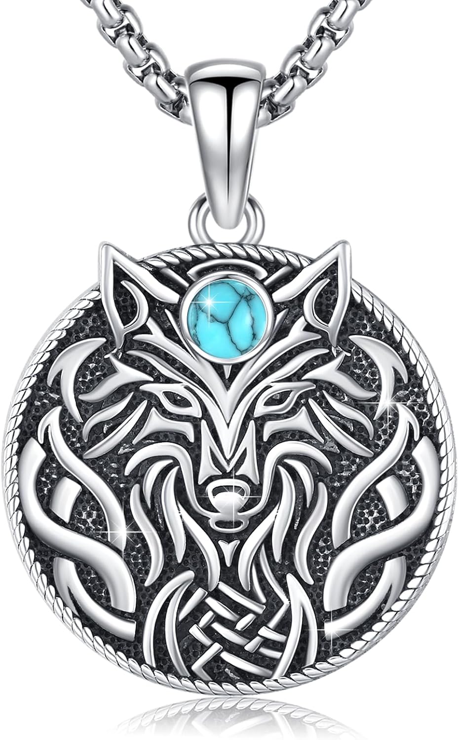 SOESON Collar Vintage para Hombre Plata de Ley 925 Animal Vikingo N...