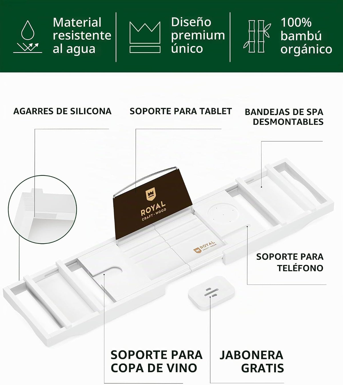 ROYAL CRAFT WOOD Bandeja de bañera plegable de alta calidad, bandej...