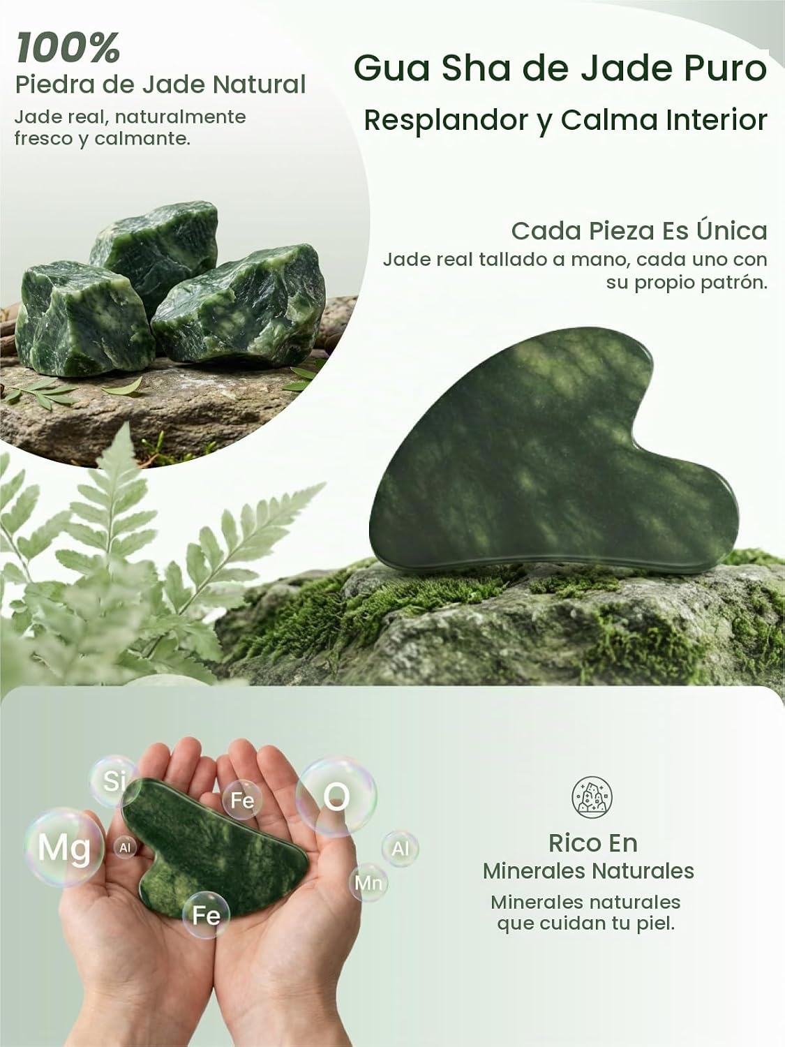 Rena Chris Gua Sha Herramientas Faciales, Herramienta Guasha Jade p...