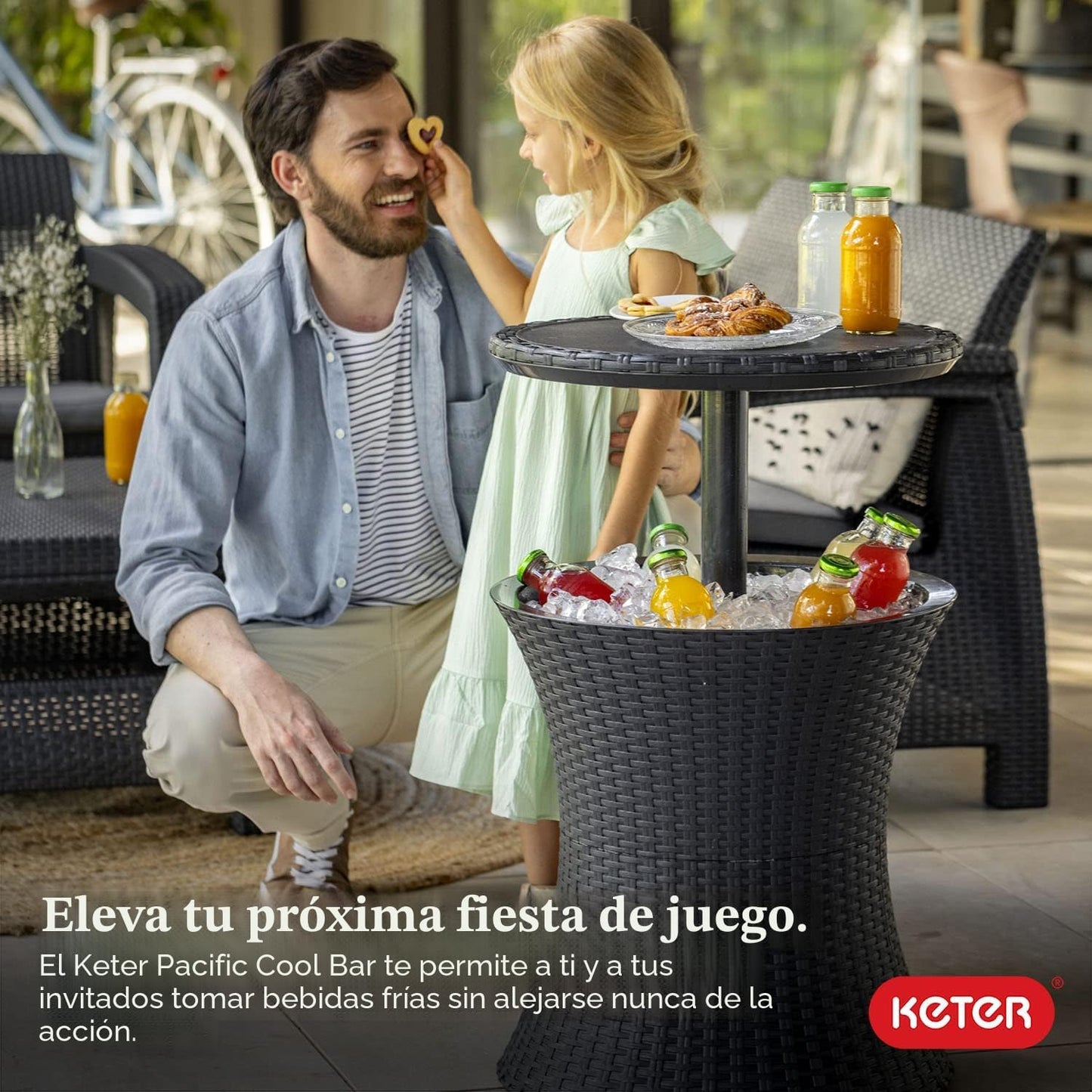 Keter Pacific Cool Bar Muebles de patio al aire libre y mesa auxili...