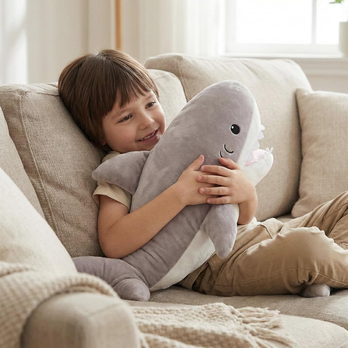 WEIGEDU - Juguete de peluche de tiburón de peluche, gris, 20 pulgad...