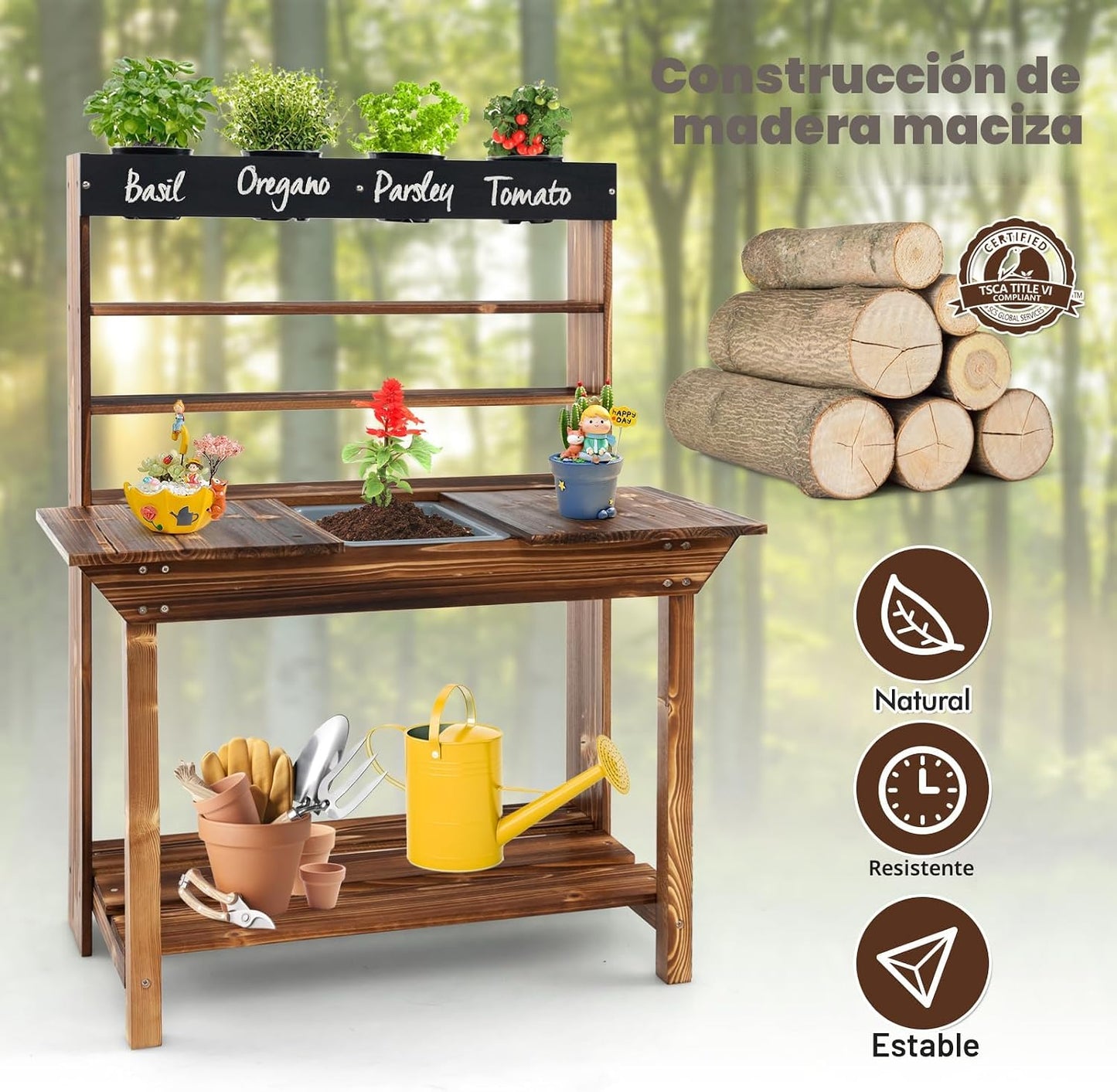 Costzon Banco de macetas para niños, centro de jardinería de juguet...