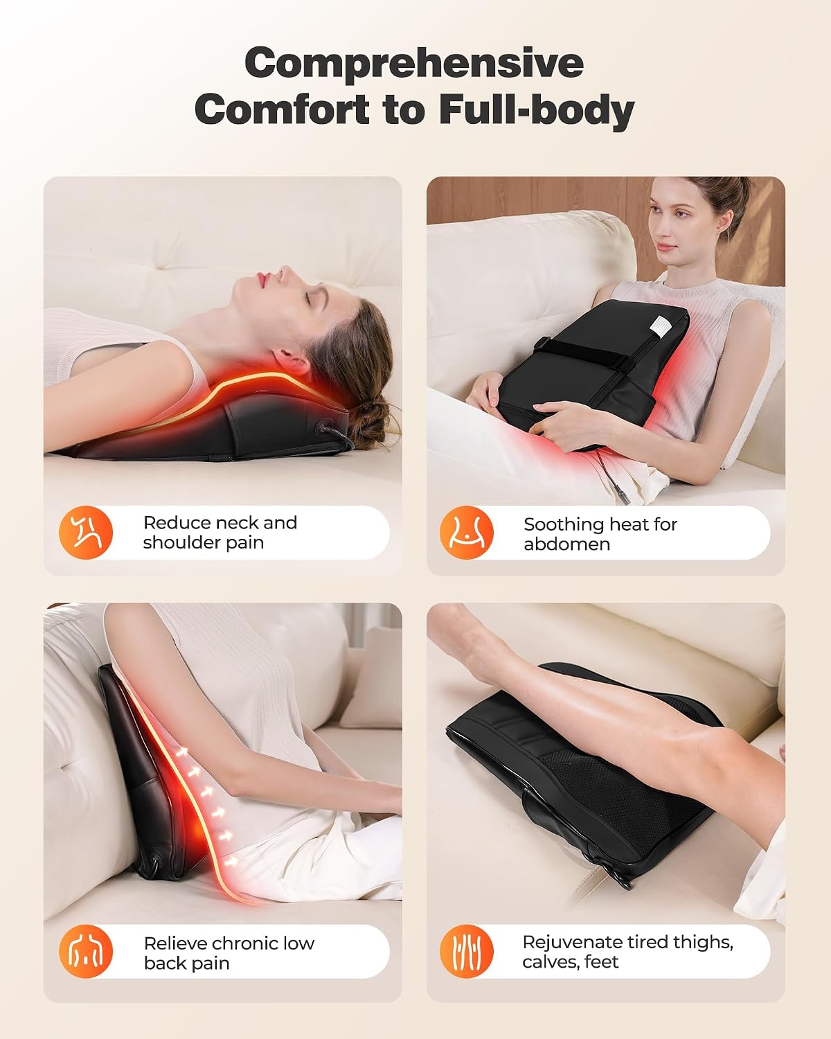 Almohada masajeadora de espalda de tejido profundo con calor, masaj...