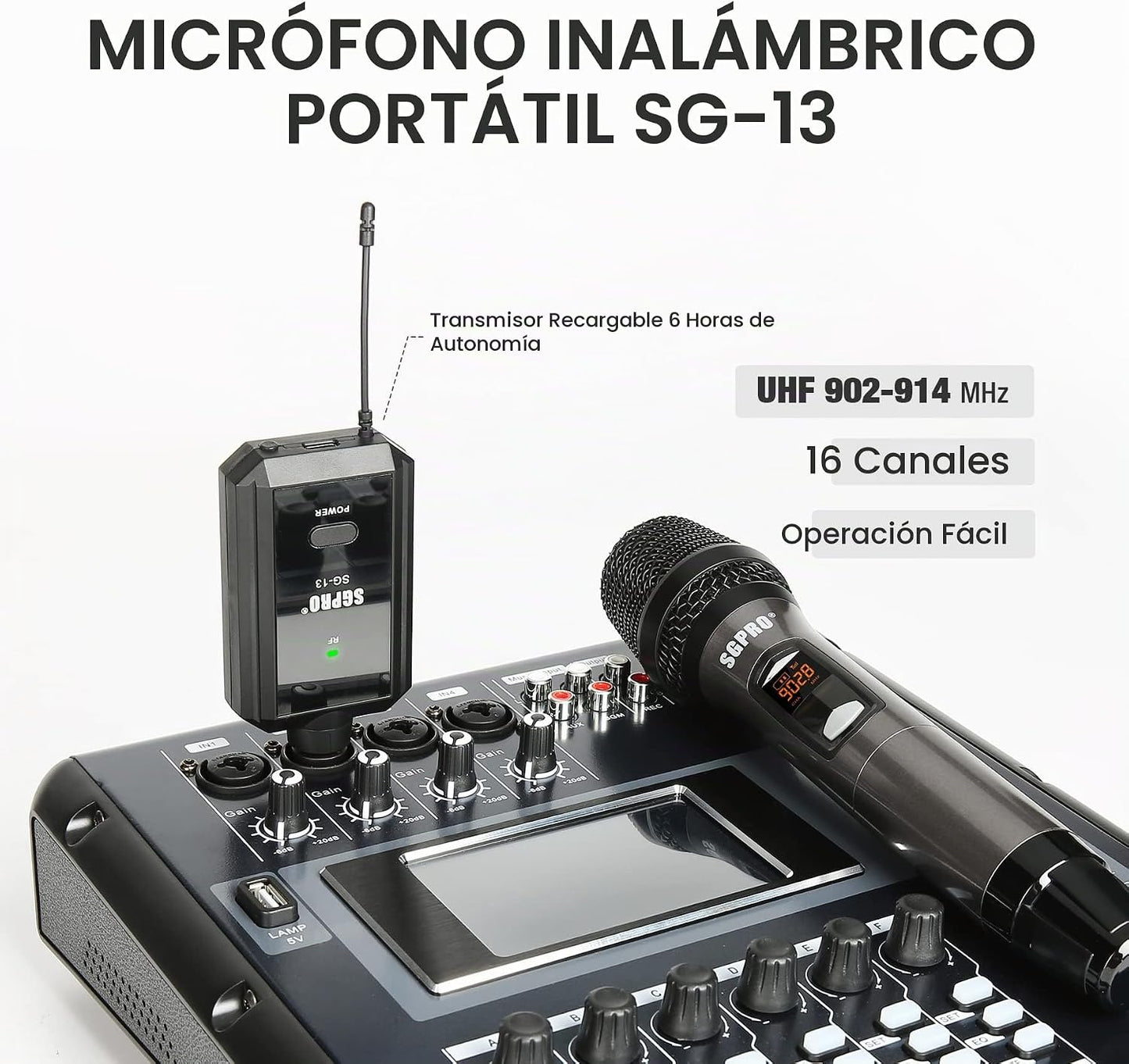 SGPRO SG-13 Juego de micrófono de mano inalámbrico con receptor com...