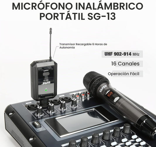 SGPRO SG-13 Juego de micrófono de mano inalámbrico con receptor com...