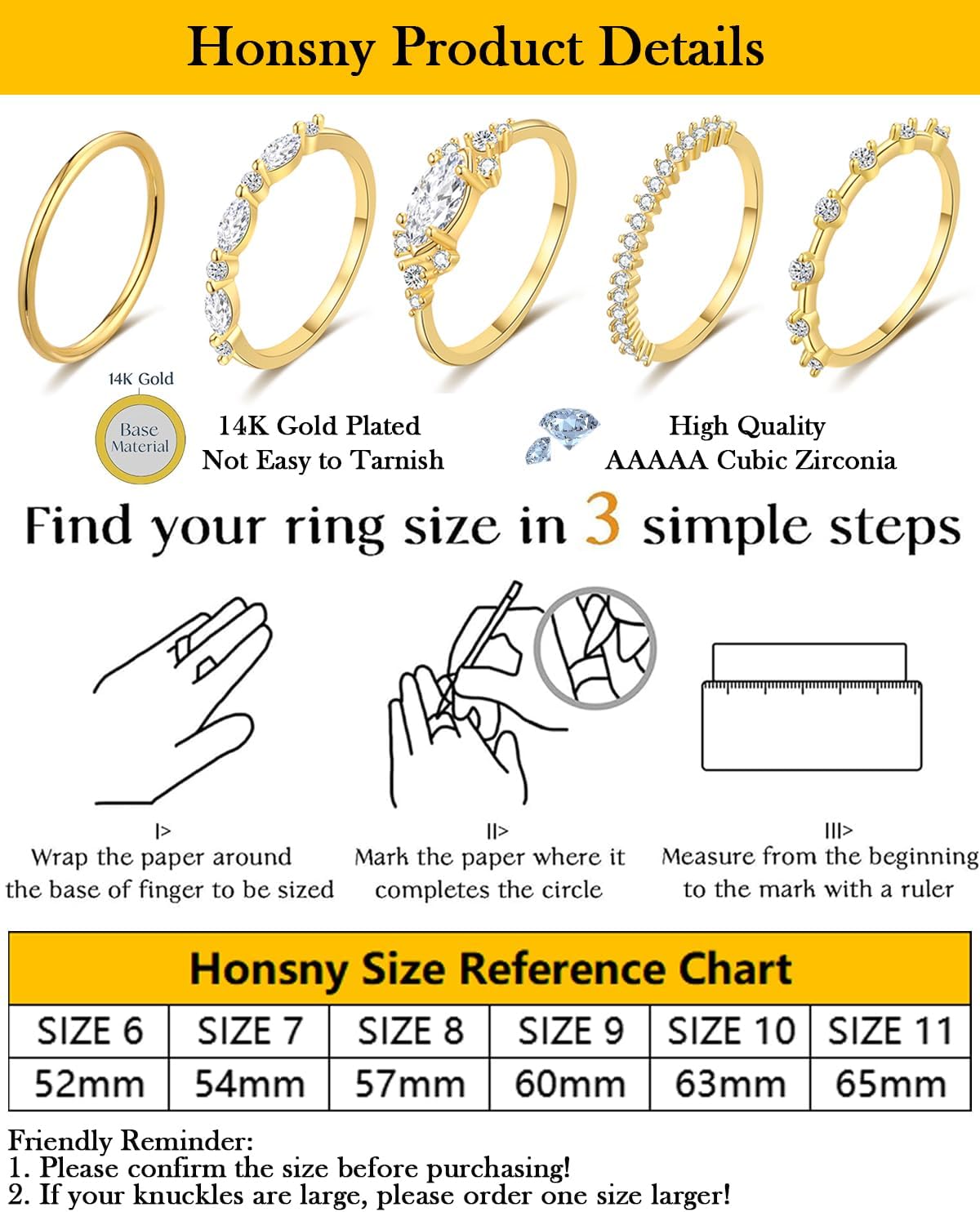 Honsny Anillos de oro apilables para mujer, juego delicado, anillos...