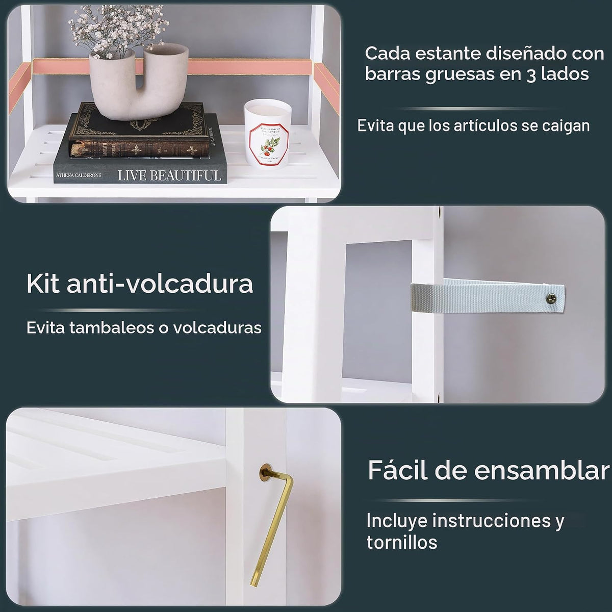 HITNET Estantería de escalera blanca, estantería inclinada, estante...