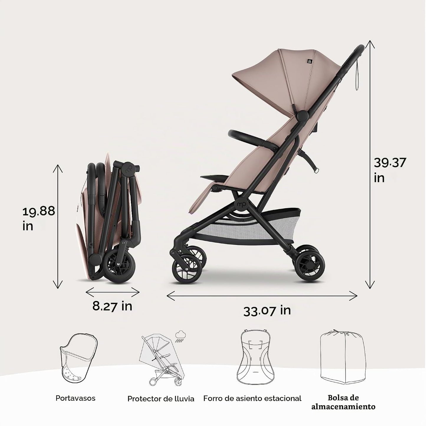 Mompush Velo - Cochecito de viaje compacto plegable con una sola ma...