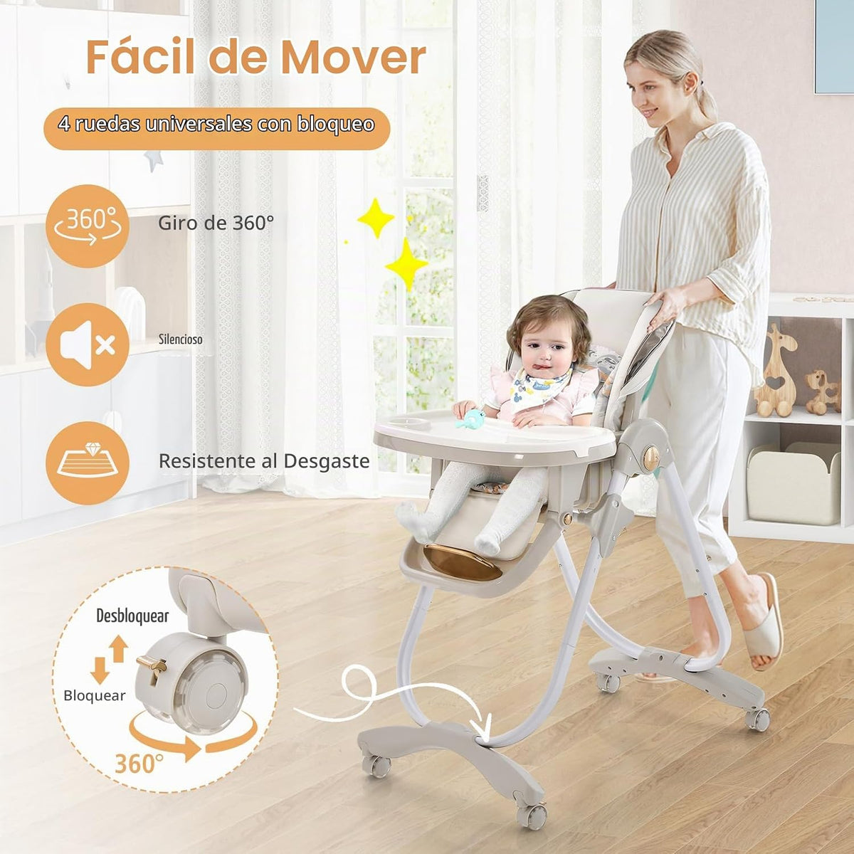 BABY JOY Silla alta, silla alta plegable para bebé con altura ajust...