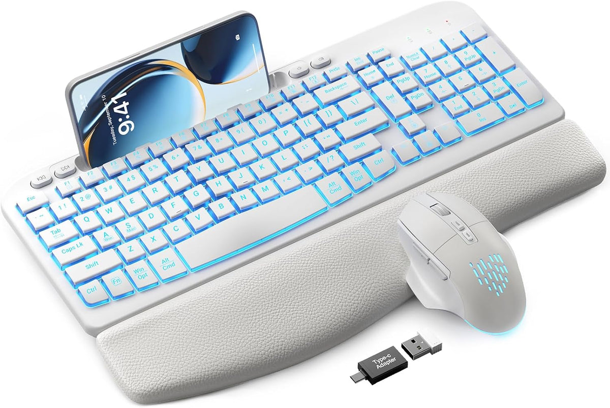 SABLUTE Combo de teclado y mouse inalámbricos: teclado ergonómico o...