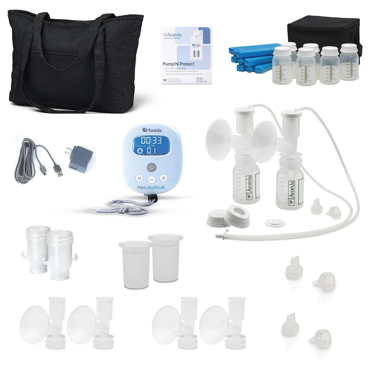 Ameda MYA Joy Plus Extractor de leche recargable con bolsa de lujo,...
