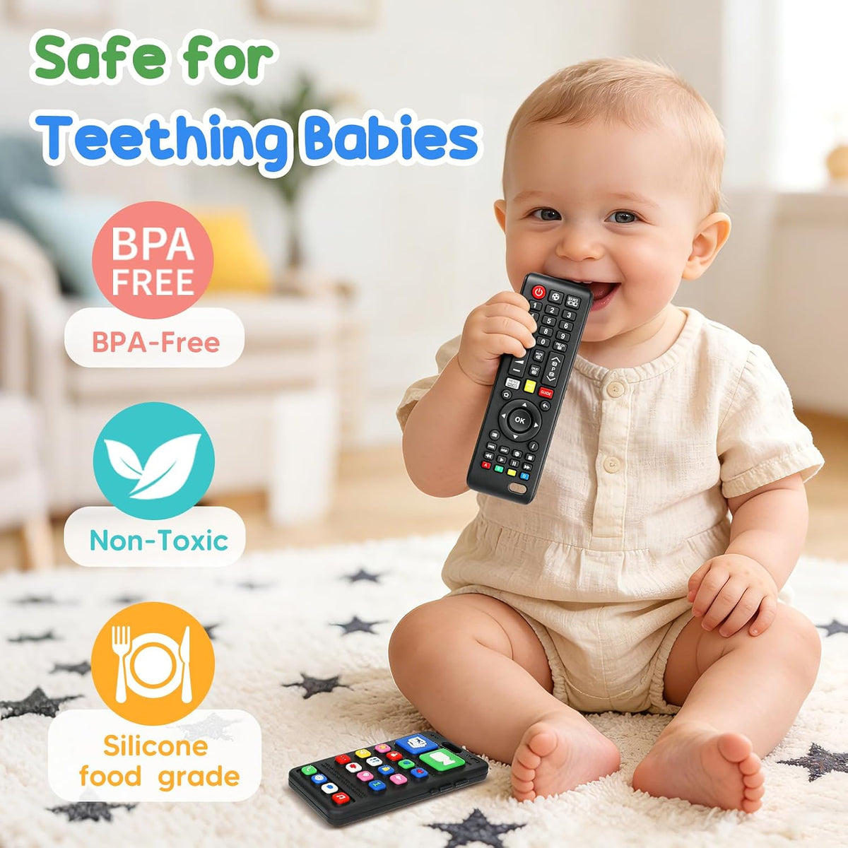Paquete de 2 juguetes de dentición para bebés de 3 a 6 a 12 meses,...