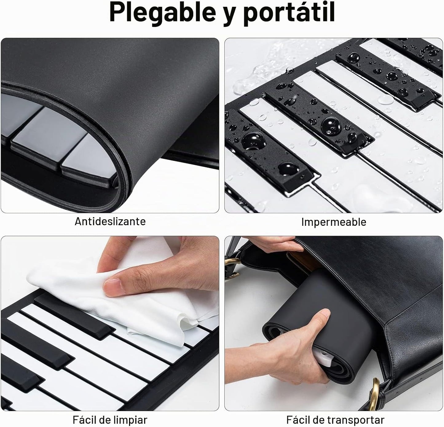 POGOLAB Piano de teclado enrollable de 49 teclas, teclado plegable...