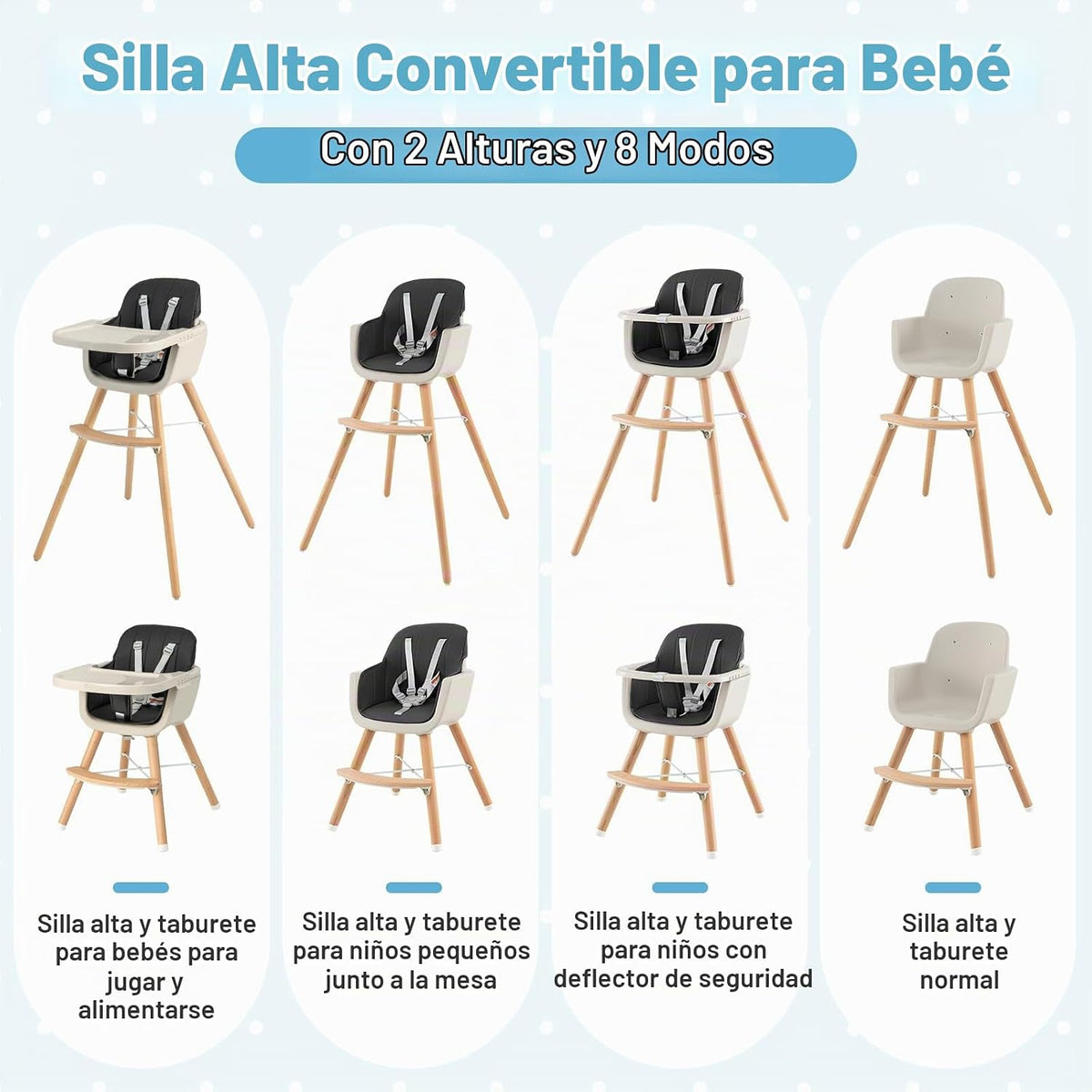 HONEY JOY Silla alta para bebé, silla alta 6 en 1 de madera Eat &am...