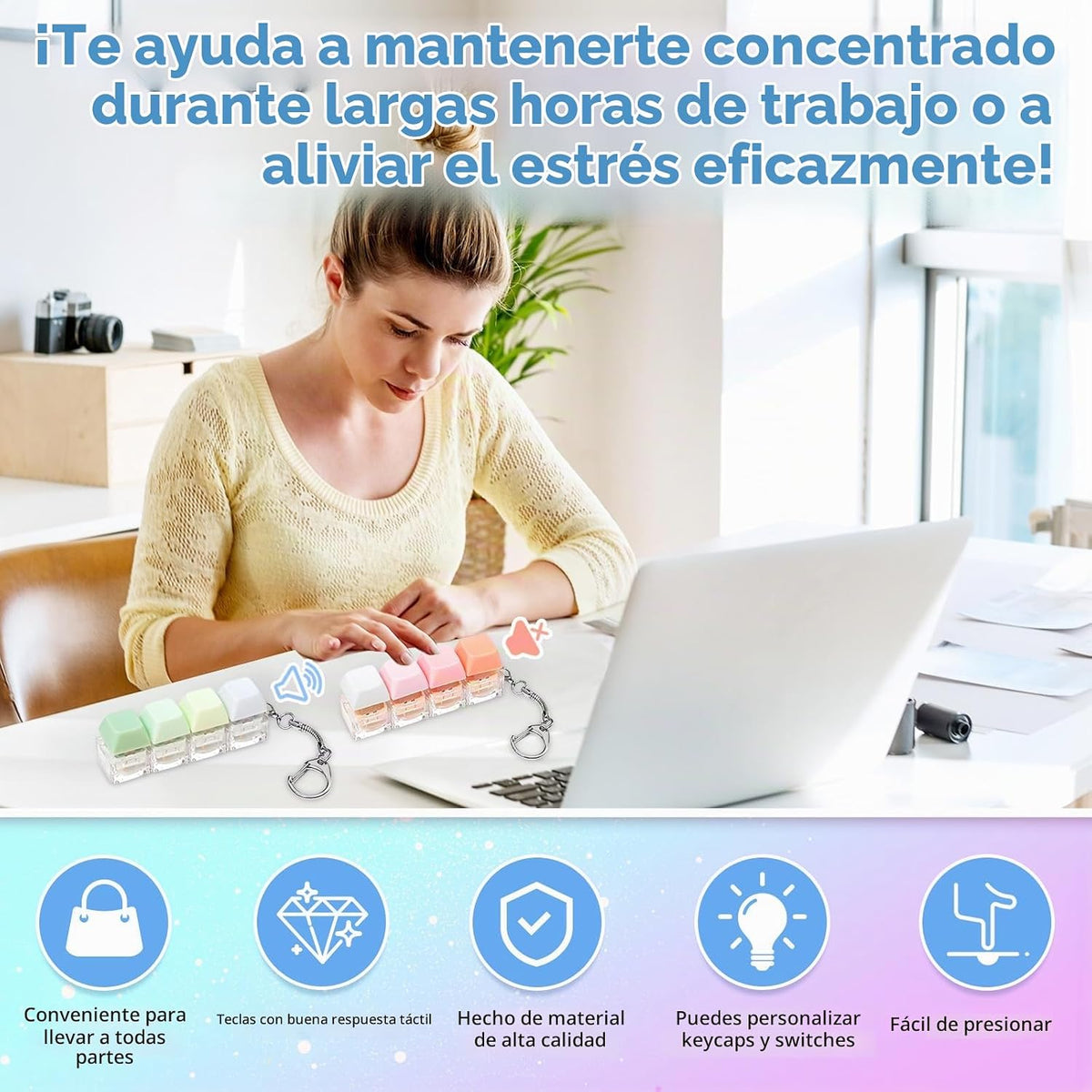 Juguete sensorial de teclado con clicker, 2 piezas, teclado silenci...