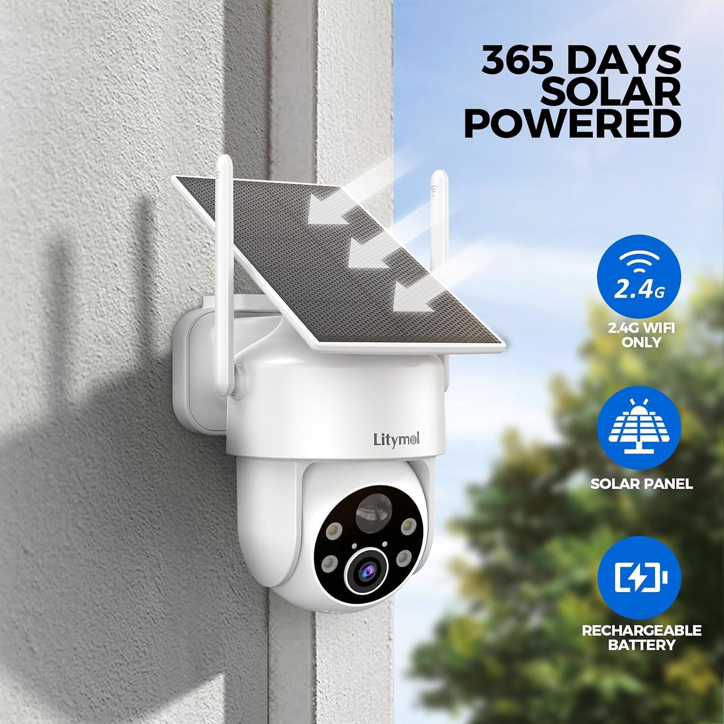 LITYMOL Cámaras de seguridad de 2K con vista de 360° inalámbricas p...