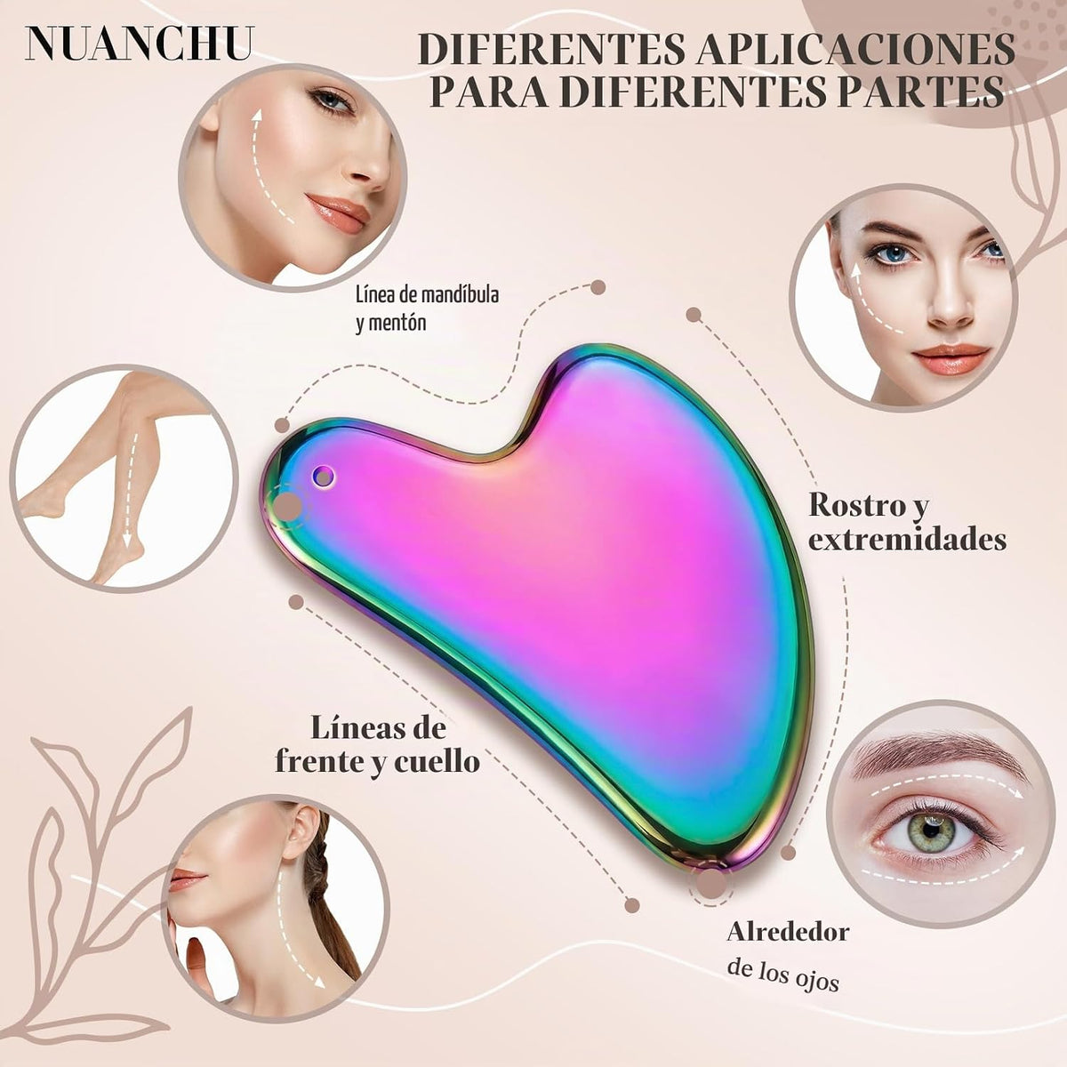 Nuanchu Herramientas faciales Gua Sha de acero inoxidable, herramie...