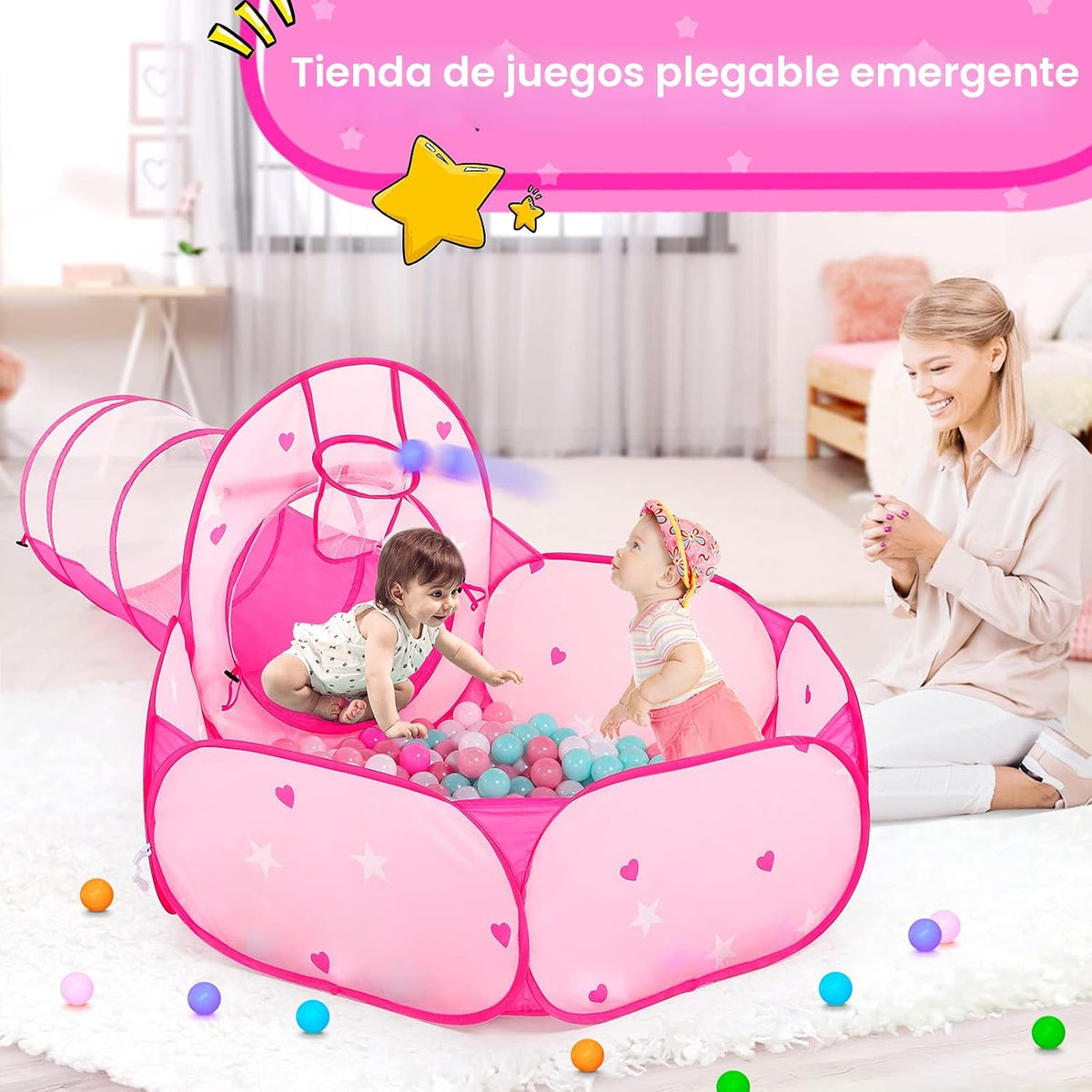 PigPigPen Tienda de campaña de 3 piezas para niñas con hoyo de bola...