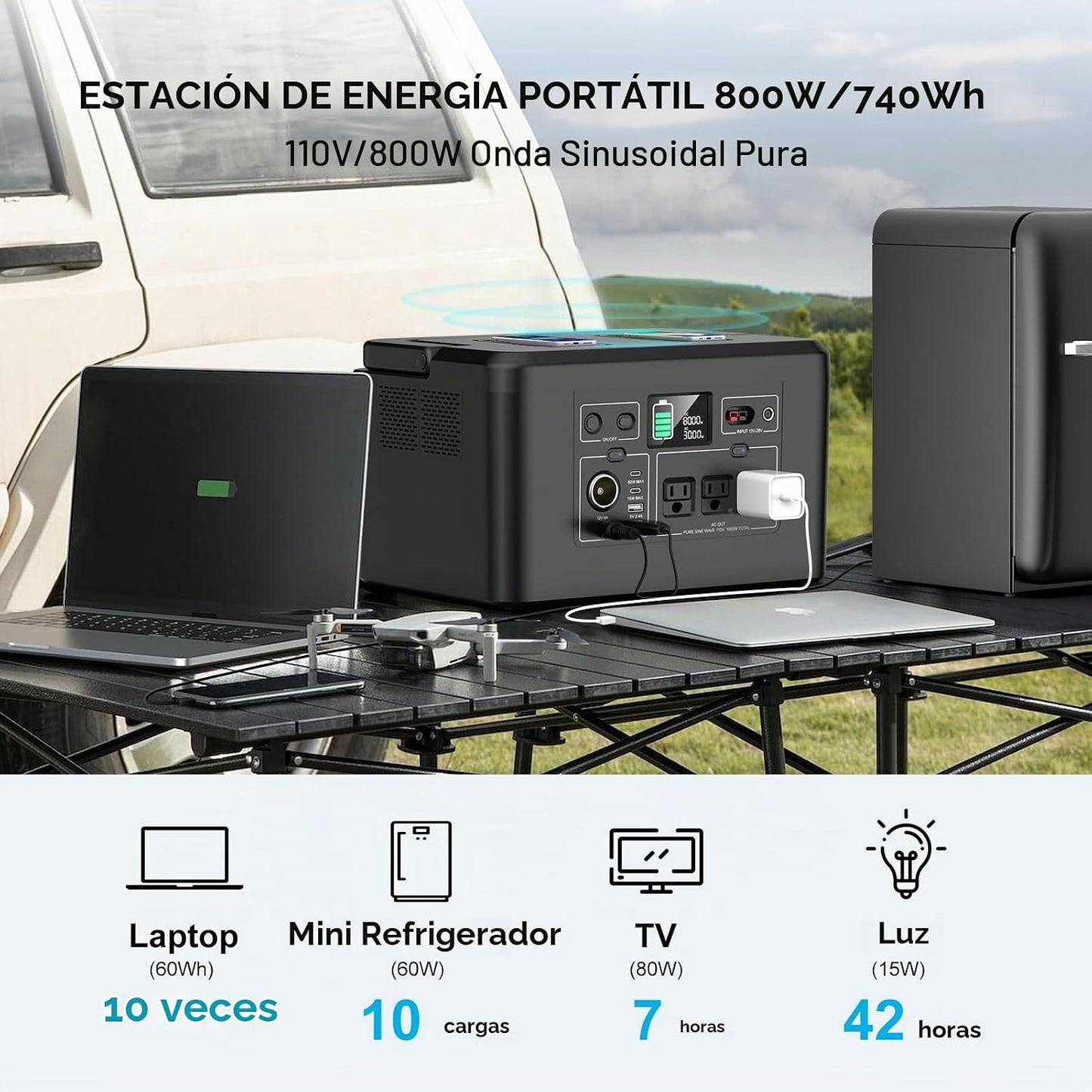 Estación de energía portátil 800W, generador solar 740Wh para acamp...