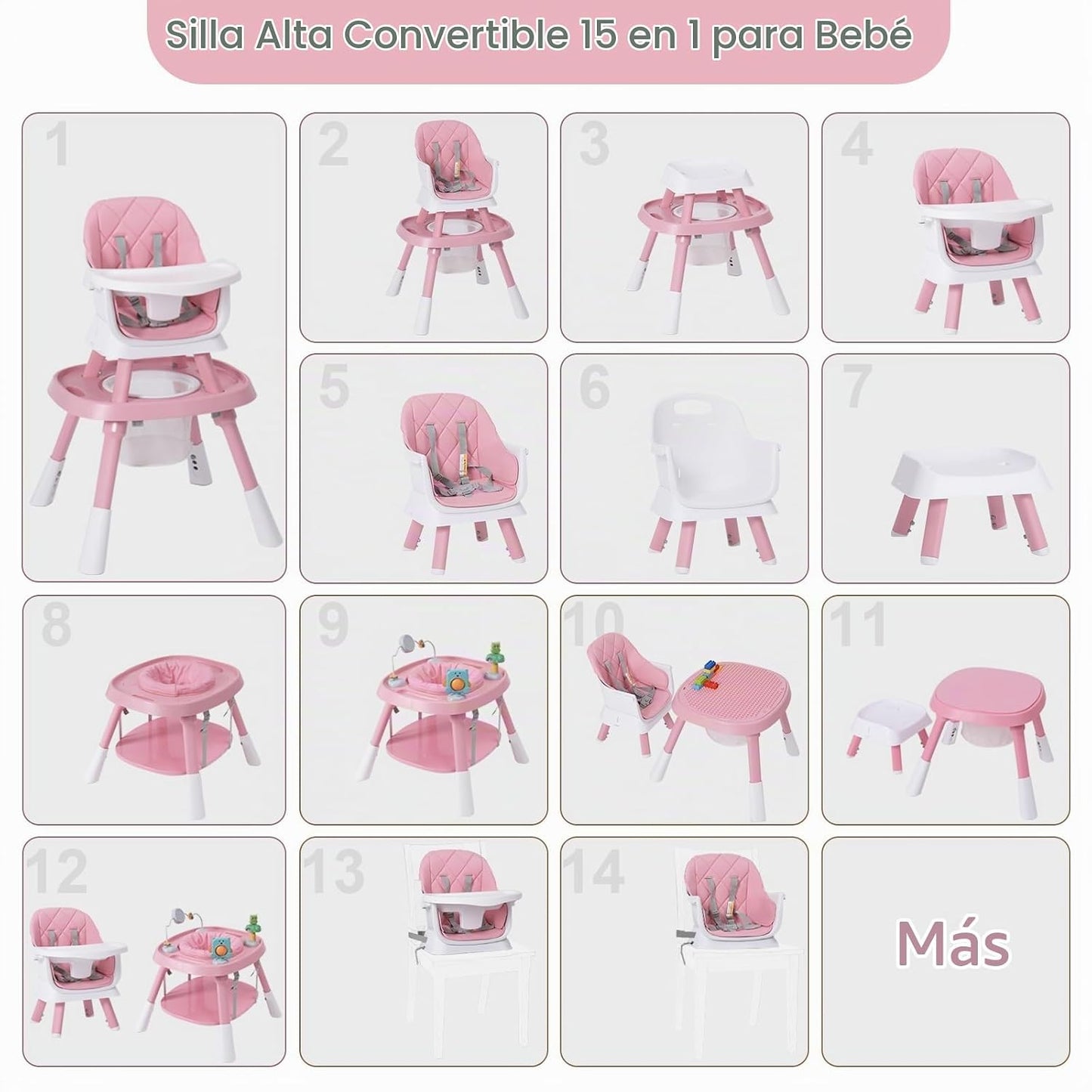 Babyliebe Silla alta para bebé 15 en 1, silla alta convertible para...