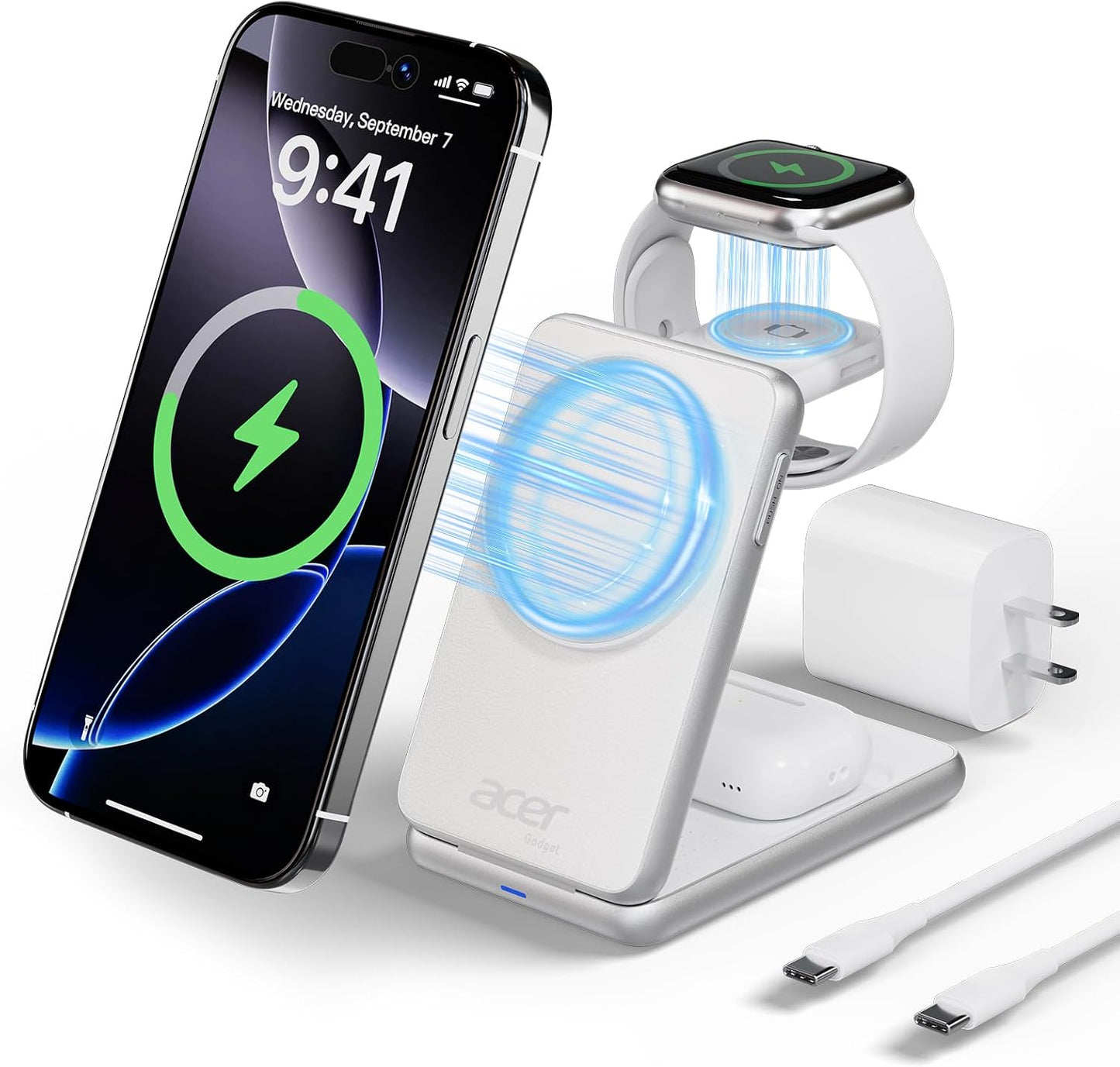 Acer Estación de carga 3 en 1 para iPhone, Soporte de cargador inal...