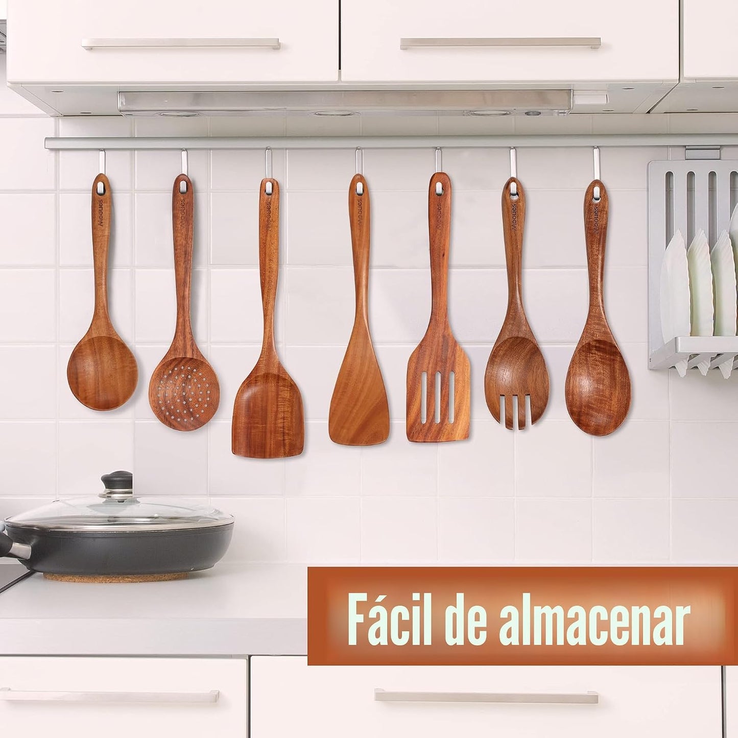Mooues - Juego de utensilios de cocina de madera, 15 piezas, teca n...