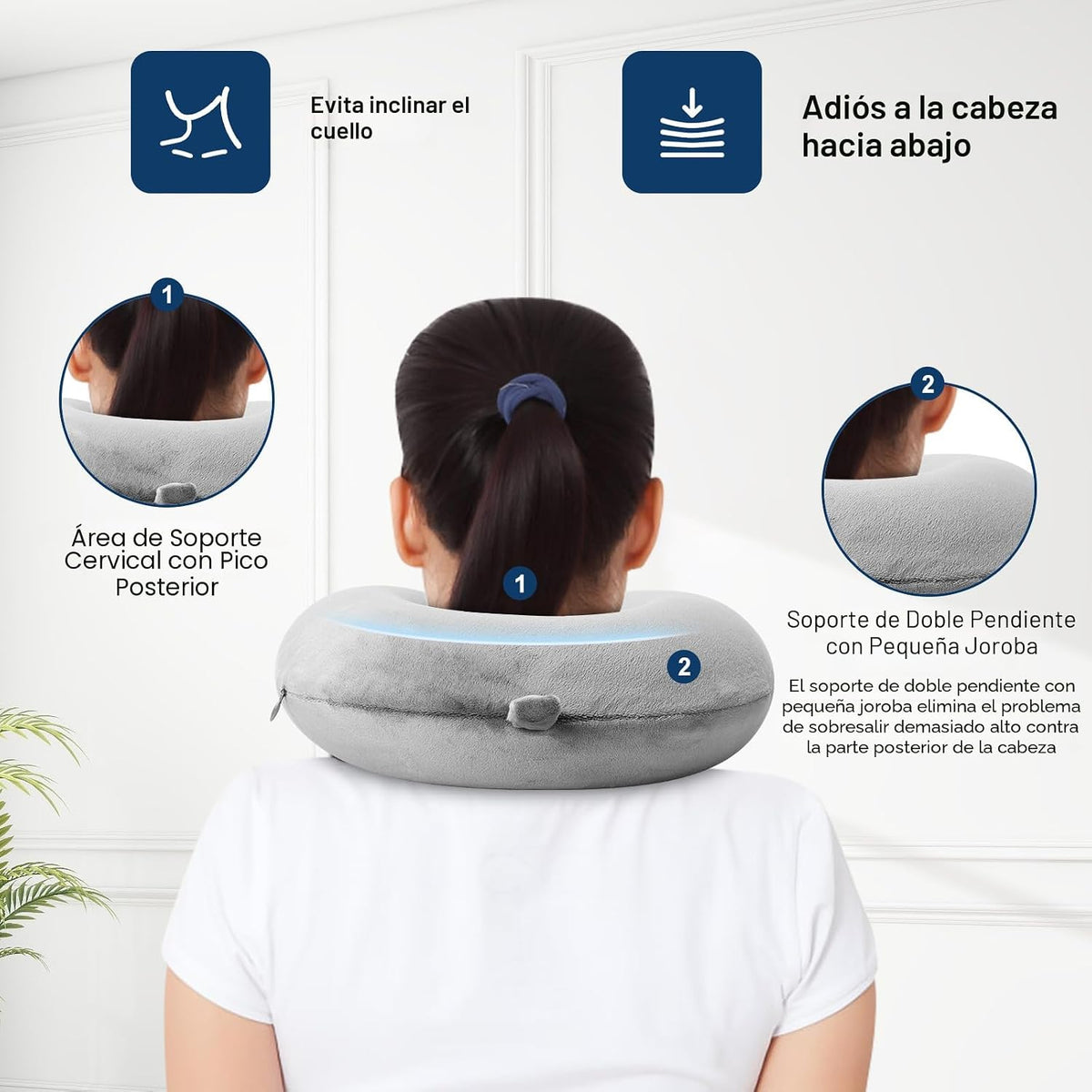 GDEOUP Almohada de viaje 100% espuma viscoelástica para el cuello e...
