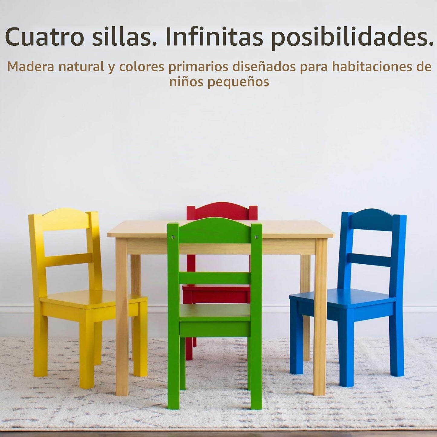 Humble Crew Juego de mesa y 4 sillas de madera para niños, natural\...