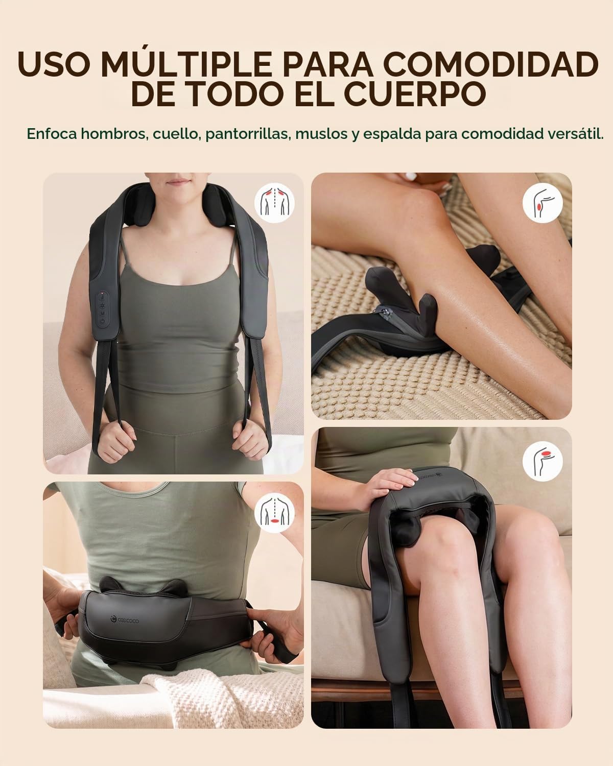 CooCoCo Masajeador de cuello de luz roja con calor, masajeador de c...