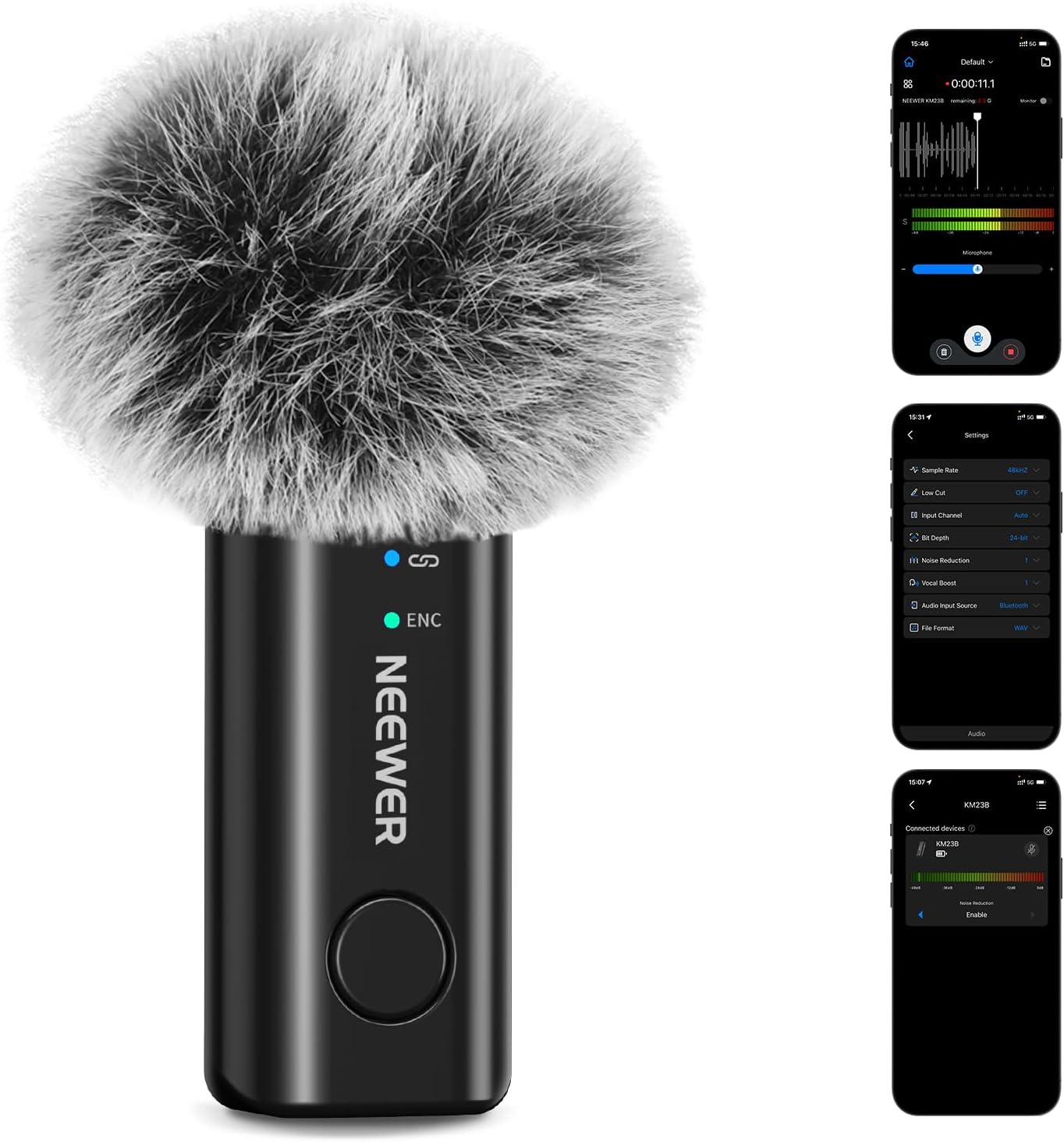 NEEWER KM23B Micrófono Lavalier Inalámbrico con Control de Aplicaci...