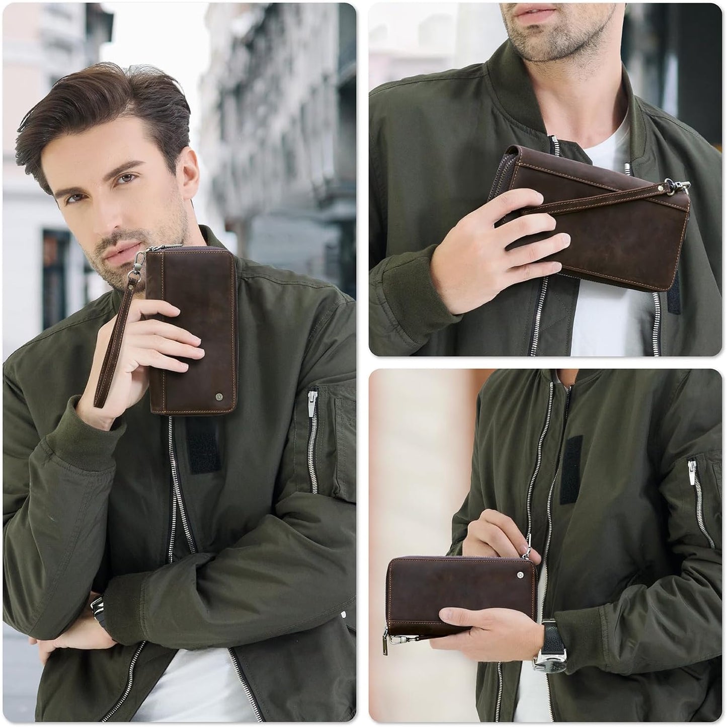 Cartera de cuero genuino de grano superior personalizable para homb...