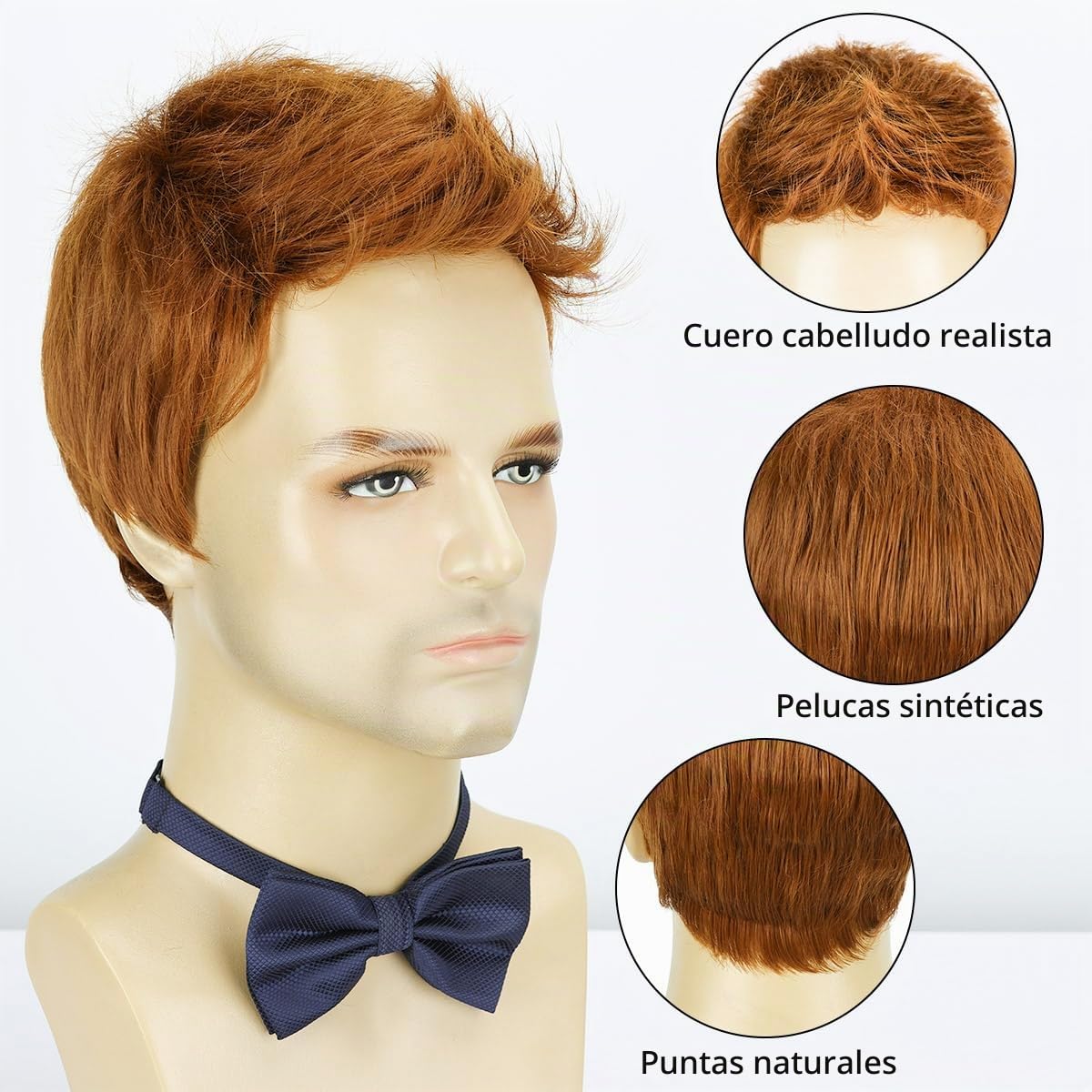 BEAUTY FLAG peluca corta de pelo naranja para hombre, peluca sintét...