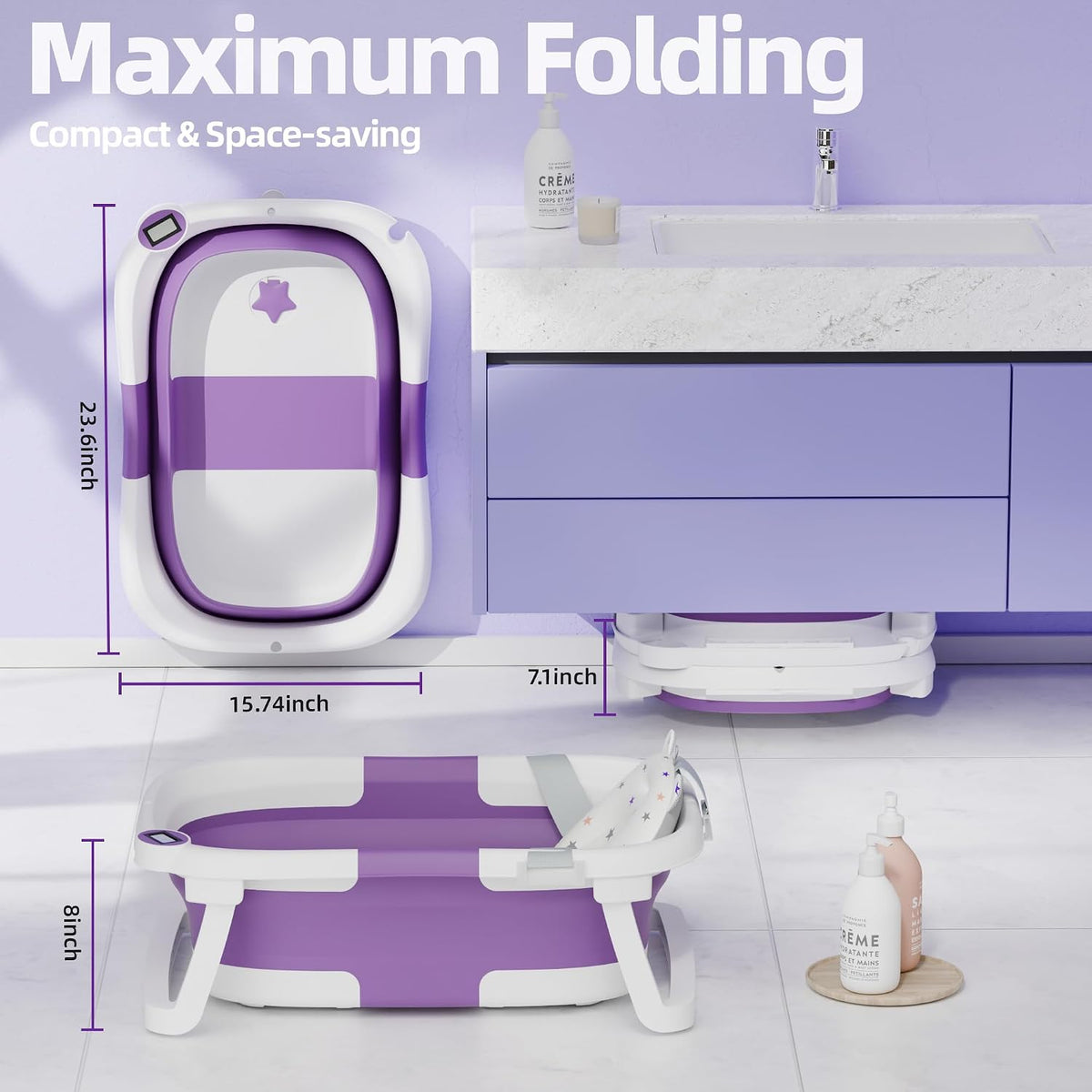 iBabyMax Bañera plegable para bebés con termómetro, 0-36 meses, mor...