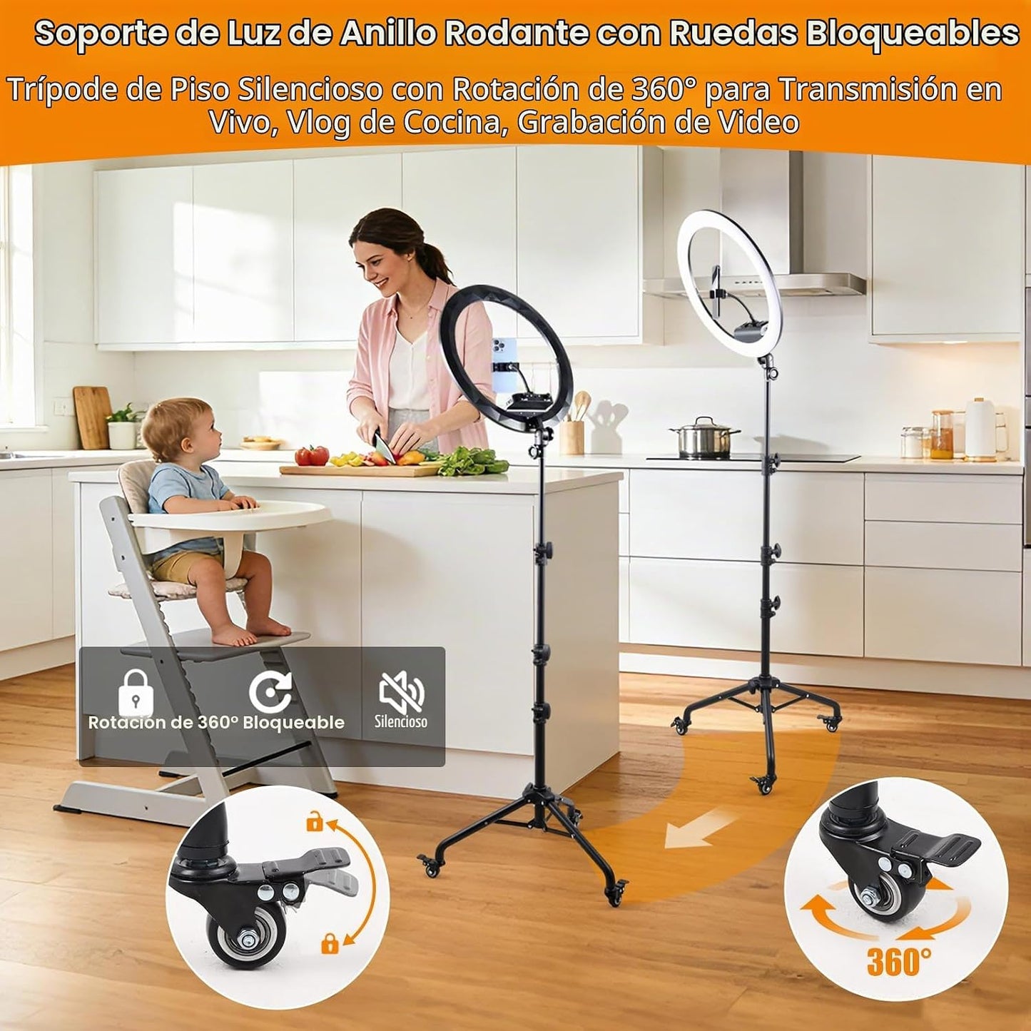 Anillo de luz grande con soporte, anillo de luz de 19 pulgadas con...