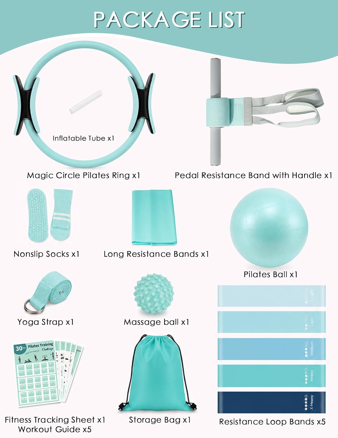 Kit de Pilates en casa para mujer, juego de 20 piezas con aro, pelo...