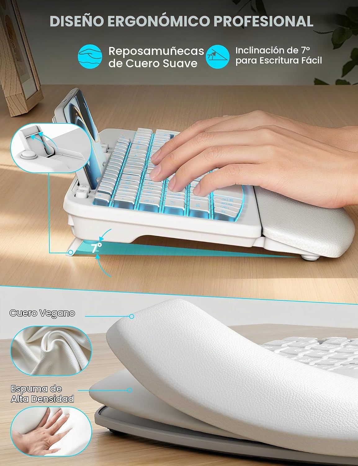 SABLUTE Combo de teclado y mouse inalámbricos: teclado ergonómico o...